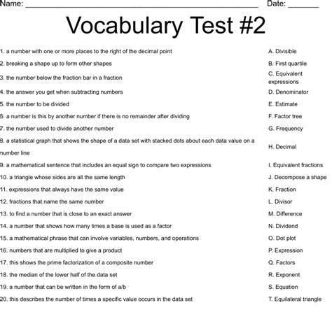 Vocabulary Test 2 Worksheet Wordmint