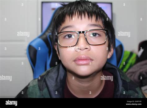 12 Years Old Boy Wearing Prescription Glasses Stock Photo Alamy