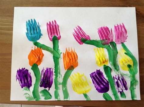 Tulip Craft Painted With Forks Flower Craft Preschool Craft
