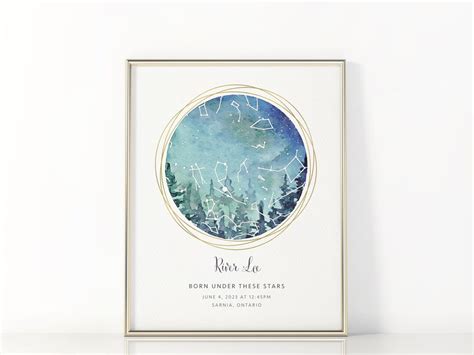 Birth Star Map Printable Wall Art Kids Room Decor Unique New Baby T