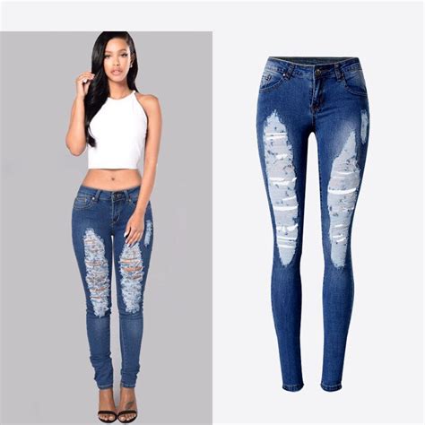 Mid Waist Jeans Stretchable Full Length Skinny Scratched Ripped Jeans