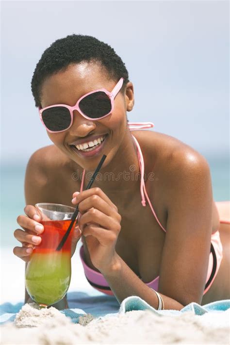 Woman Lying At Beach While Having Pineapple Stock Photo Image Of Blonde Closeup