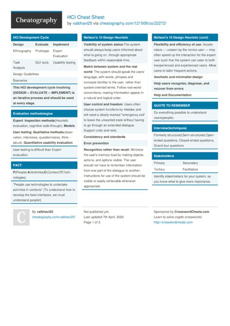Hci Cheat Sheet By Vaibhavi25 Download Free From Cheatography