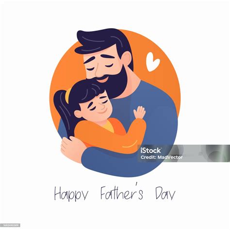 cartoon flat characters father and his little daughter happy smiling hugging people couple dad