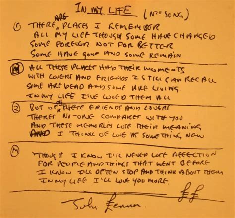 John Lennons Handwritten Lyrics For In My Life The Beatles Bible