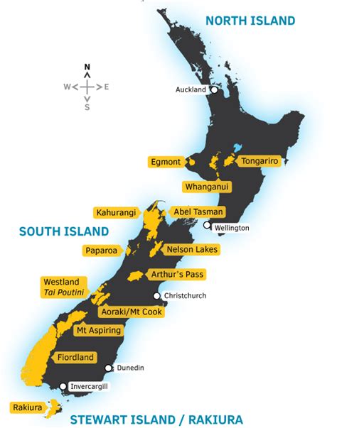 National Parks Map Of New Zealand Parks And Recreation National