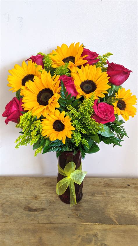 Red Rose And Sunflower Bouquet By Chitas Floral Designs