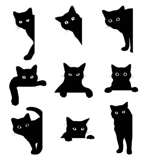 Black Cat Silhouettes On White Background