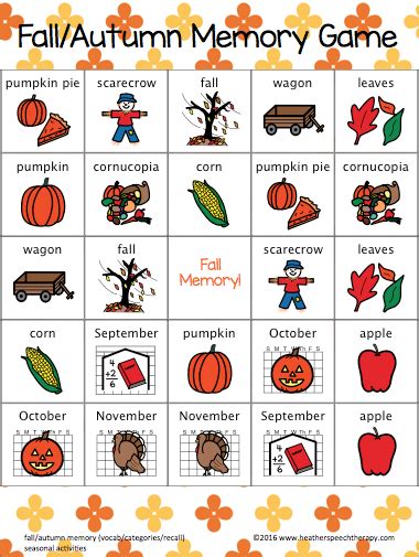 Working memory (wm) refers to the memory needed to hear something, remember it, and then use it to complete a task. Fall Memory Game for Speech Therapy