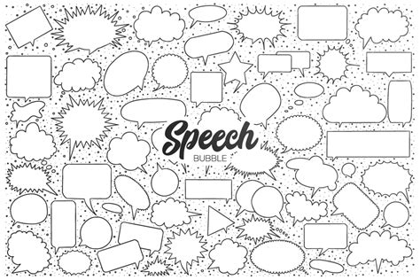 Speech Bubble Doodle Set With Black Lettering Media Set Texting Vector