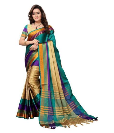 The sarees always provides a unique identity to the indian women. CRALLY Green and Beige Cotton Silk Saree - Buy CRALLY ...