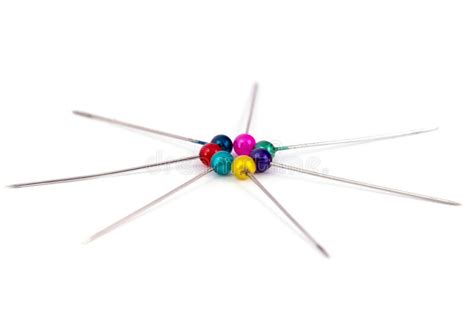 Coloured Sewing Pins On A White Background Isolated Stock Image Image