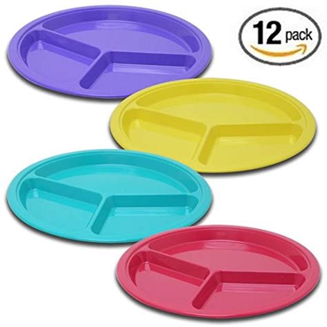 12 Pack Chefland 3 Compartment Reusable Hard Plastic Divided Plates