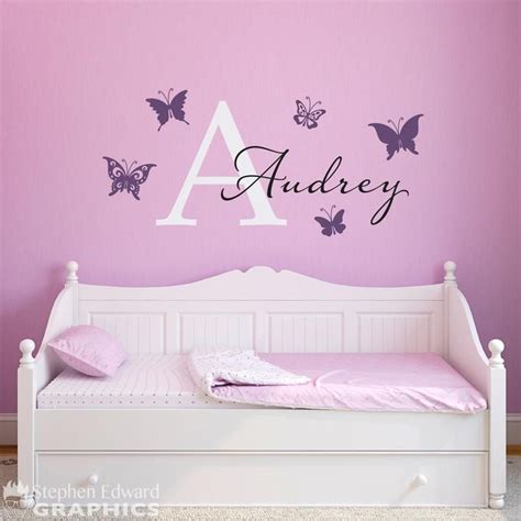 Butterflies With Personalized Girl Name Decal Butterfly Wall Etsy