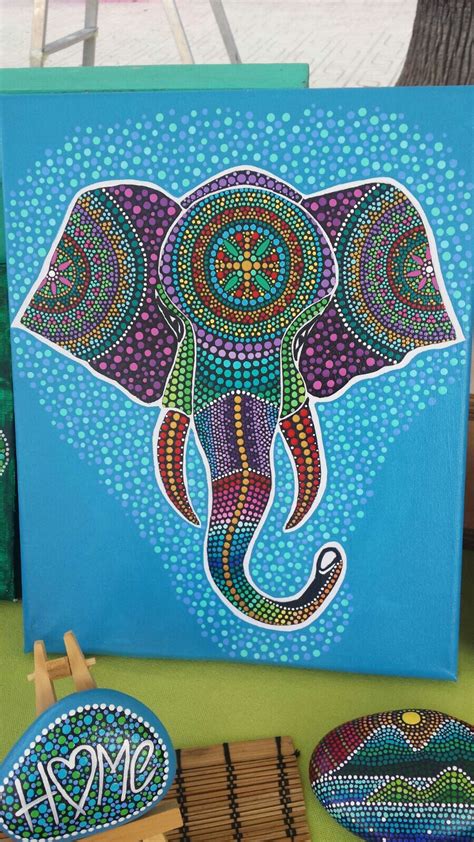 Hand Painted Elephant Acrilic Colors Dot Art Painting Dot Painting