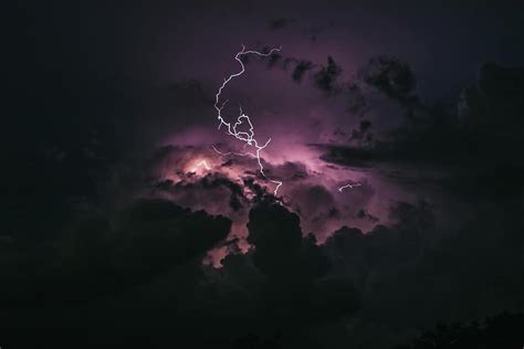 Lightning Thunder Storm Purple Sky Clouds Dark Night Pikist