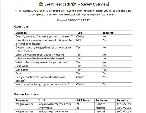 Event Survey Template Word