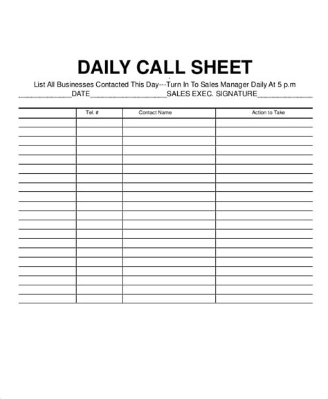 Call List Template Free Printable Templates