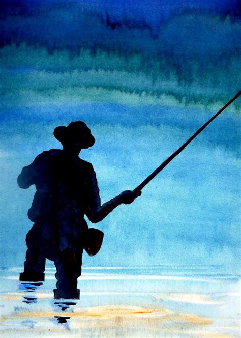 Fly Fisherman Watercolor By Kim Attwooll Fly Fishing Art Watercolor