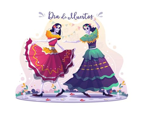 Dos Bailarinas De Calaveras Bailando Juntas Celebrando El Día De