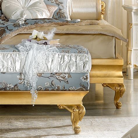 Gold Leaf Rococo Button Upholstered Bed Juliettes Interiors