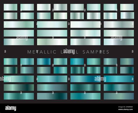 Metallic Green Label Samples And Swatches Set Isolated On A Dark