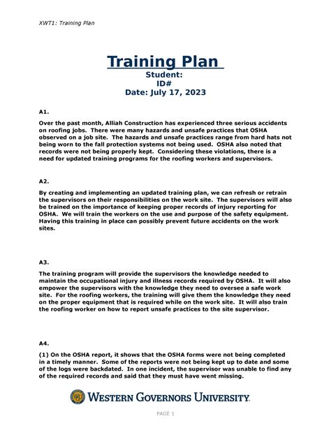 C235 Task 1 C235 Task 1 Training Plan Student Id Date July 17