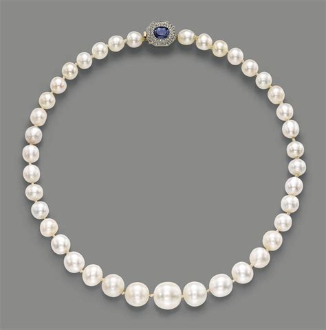 A Natural Pearl Sapphire And Diamond Necklace