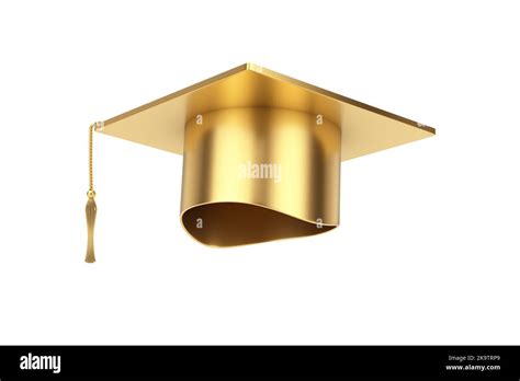 Golden Graduation Academic Cap On A White Background 3d Rendering