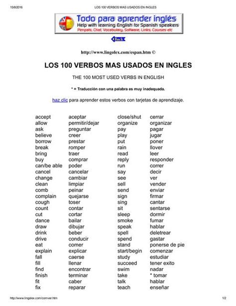 Los Verbos Mas Usados En Ingles Udocz