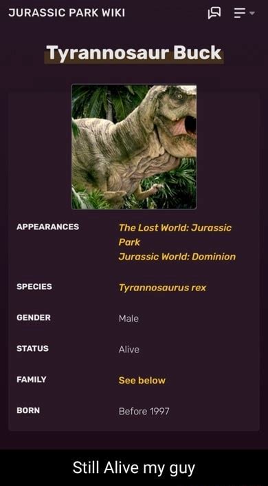 Jurassic Park Wiki Iq Tyrannosaur Buck Appearances The Lost World