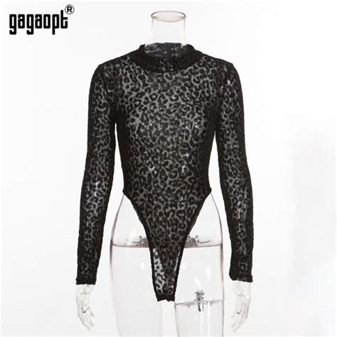 Buy Gagaopt Leopard Bodysuit Long Sleeve Sexy Bodysuit