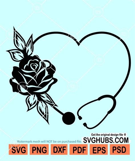 Heart Shape Stethoscope Svg Floral Stethoscope Svg Doctor Floral