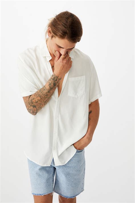 Cuban Short Sleeve Shirt White Cotton On Shirts