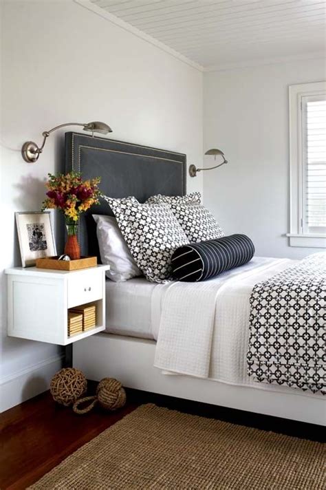 One shelf and one drawer for plenty of storage in smaller bedrooms where space is limited. sconces + charcoal headboard + floating side table | Sueno ...