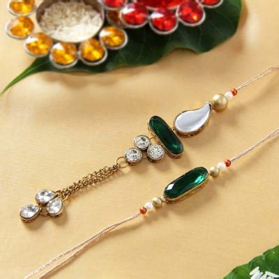 Simple Yet Very Classy Kundan Bhaiya Bhabhi Rakhi Set Gift Send Rakhi