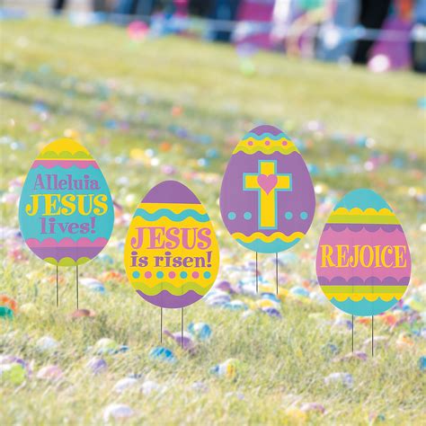 Religious Easter Egg Hunt Yard Signs Party Decor 4 Pieces