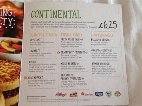 Restaurant Menu Picture Of Premier Inn Nottingham City Centre