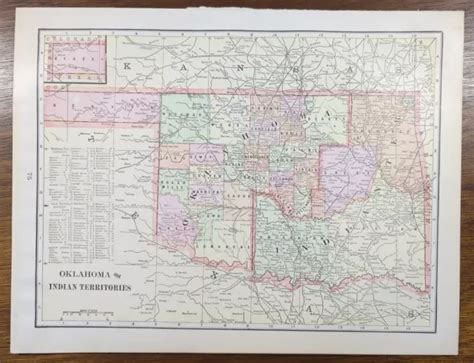 Vintage 1901 Oklahoma Indian Territory Map 14x11 ~ Old Antique