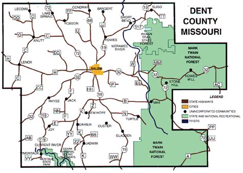 County Map Dent Co Missouri