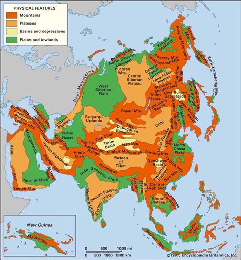The Map Of Asia Shows The Mountain Ranges Plateaus And Plains Of The