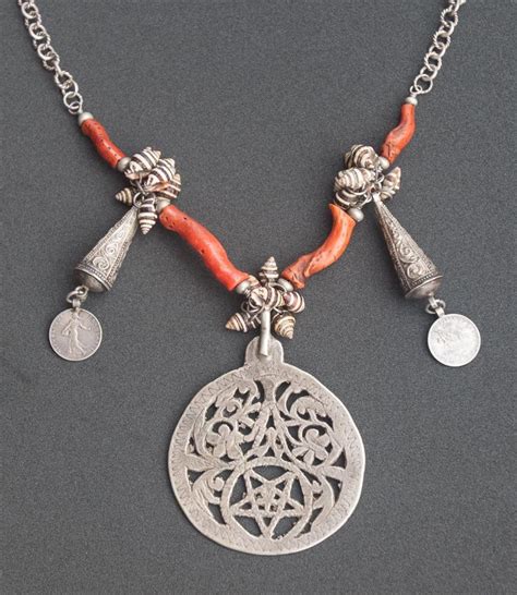 Tunisian Pendant Antique Coral Tribal Jewelry Berber Etsy Moroccan