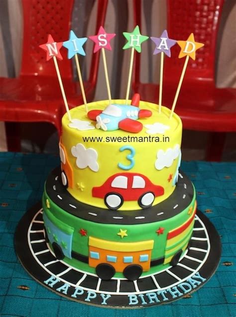 A delicious white cake that has a great texture and is sturdy enough for stacking layers. Plane,Car,Train theme 2 layer designer 3D cake for kid ...