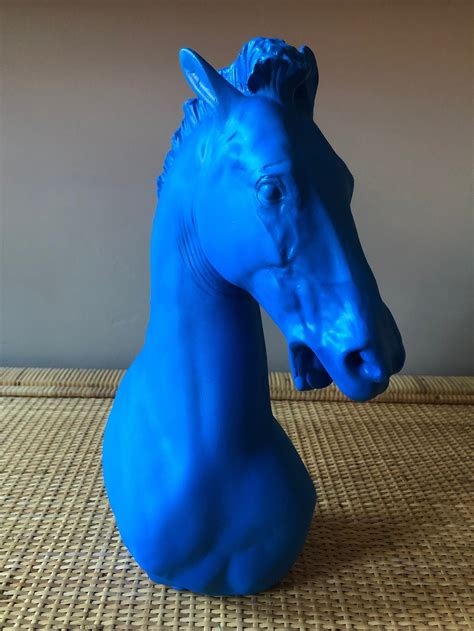 Blue Hand Painted Bust Sculpture Of Horse Etsy