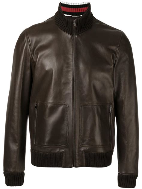 Gucci Leather Bomber Jacket In Brown For Men Lyst