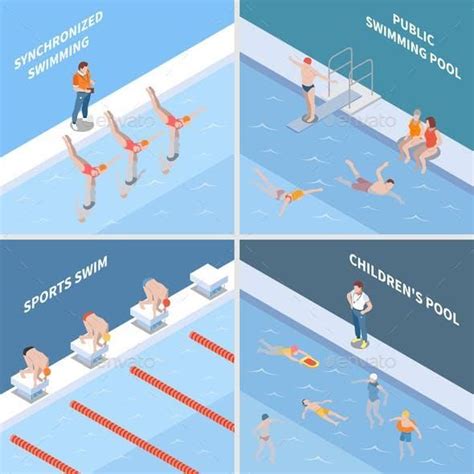 Public Swimming Pool Isometric Concept Swimming Sport Swimming Pool