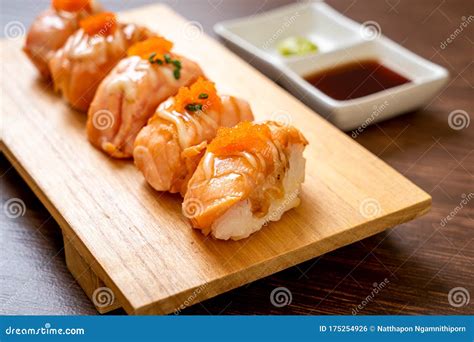 Grilled Salmon Sushi On Plate Stock Photo Image Of Menu Dinner