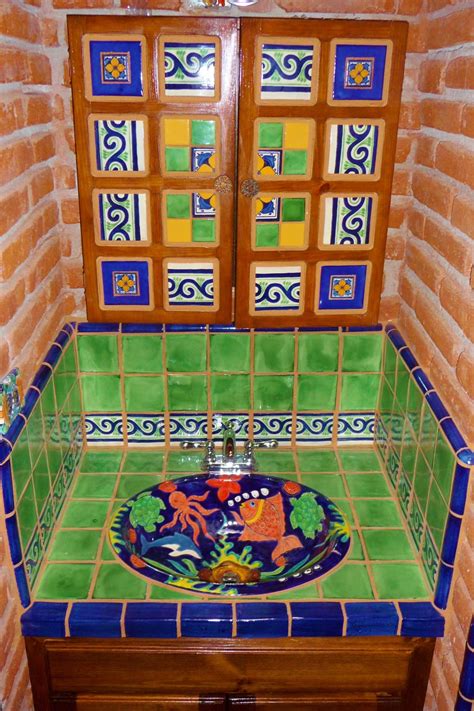 Then you have to clean them up so they still look vintage… but not fall off the. Bathroom vanity using Mexican tiles. | Talavera Tile ...