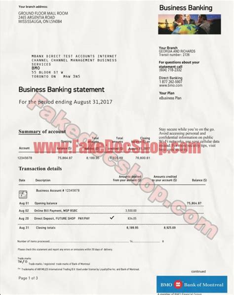 Canada Bank Of Montreal Bmo Statement Editable Psd Template Fakedocshop