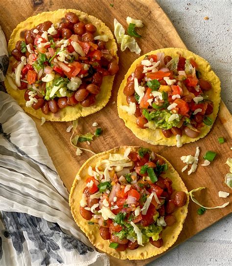 Black Bean And Guacamole Tostada Open Faced Tacos Recipe By Archanas